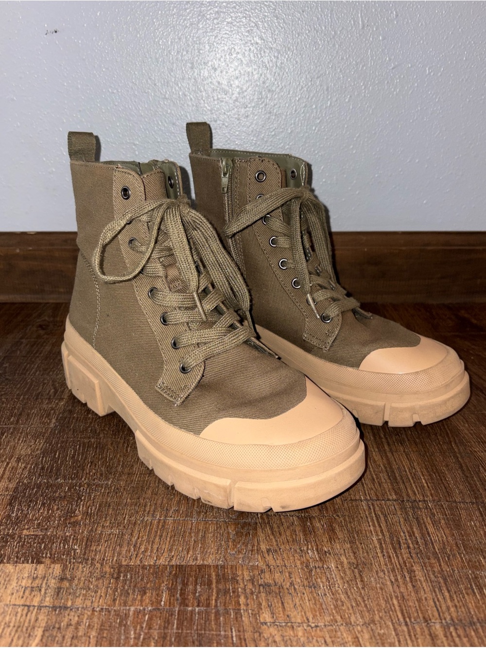 No Boundaries Gorpcore Canvas Combat Boots | Olive & Tan Bump Toe 8W